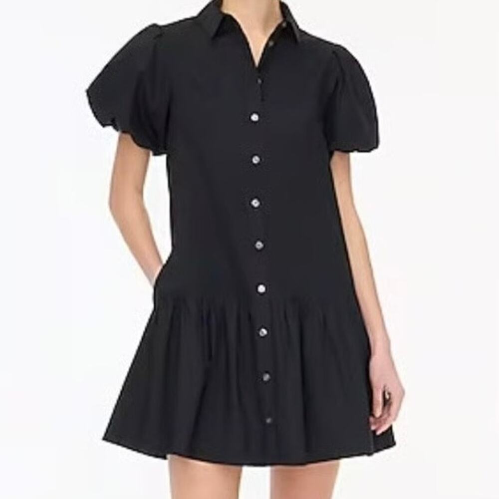 J Crew Women's 12 Petite Shirt Dress Bubble Sleeve Ruffle Hem Mini Short Cotton